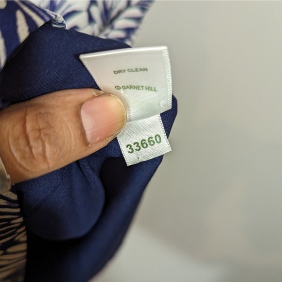 Garnet Hill Navy Print 3/4 Sleeve Silk Shift Midi Dress Women Size 10 - Picture 6 of 6